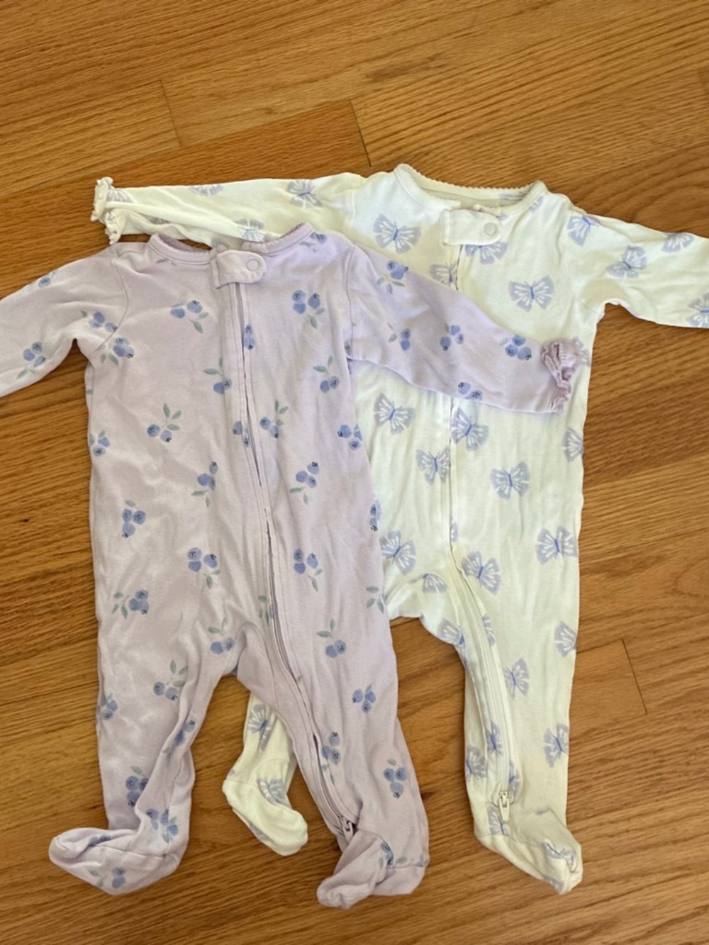 Soft Lavender & Cream Butterfly Print One-Piece Pajama (Set of 2)